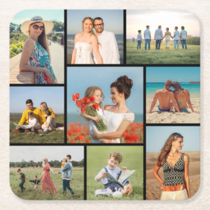 Create Your Own 9 Photo Collage Square Paper Coaster