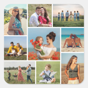 Create Your Own 9 Photo Collage Square Sticker