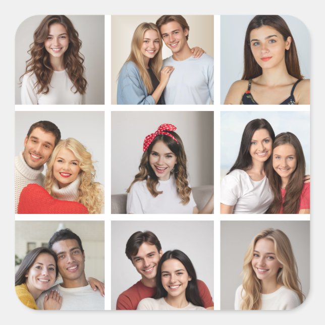 Create Your Own 9 Photo Collage Square Sticker (Front)