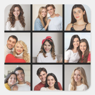 Create Your Own 9 Photo Collage Square Sticker