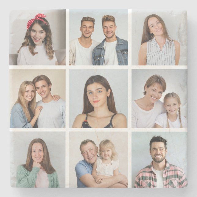 Create Your Own 9 Photo Collage Stone Coaster (Front)