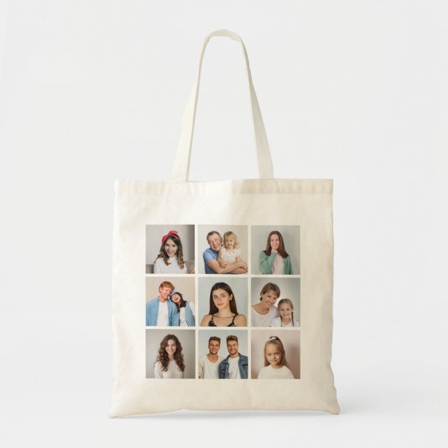 Create Your Own 9 Photo Collage Tote Bag (Front)