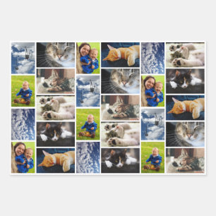 Create Your Own 9 Photo Collage White Border Wrapping Paper Sheet