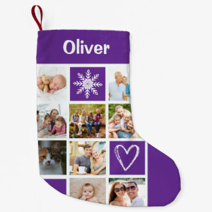 Create Your Own 9 Photo Name Deep Purple Small Christmas Stocking