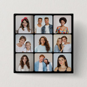 Create Your Own 9 Rounded Corners Photo Collage 15 Cm Square Badge
