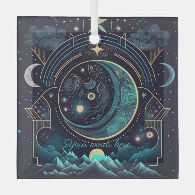 Create Your Own Abstract Celestial Moons Glass Tree Decoration (Front)