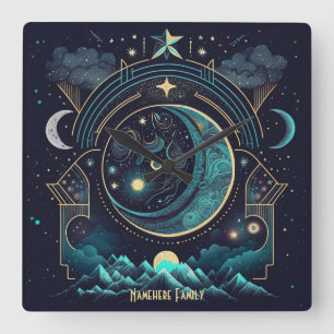 Create Your Own Abstract Celestial Moonscape Square Wall Clock