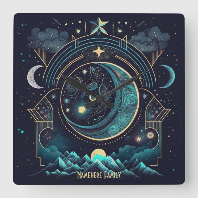 Create Your Own Abstract Celestial Moonscape Square Wall Clock (Front)