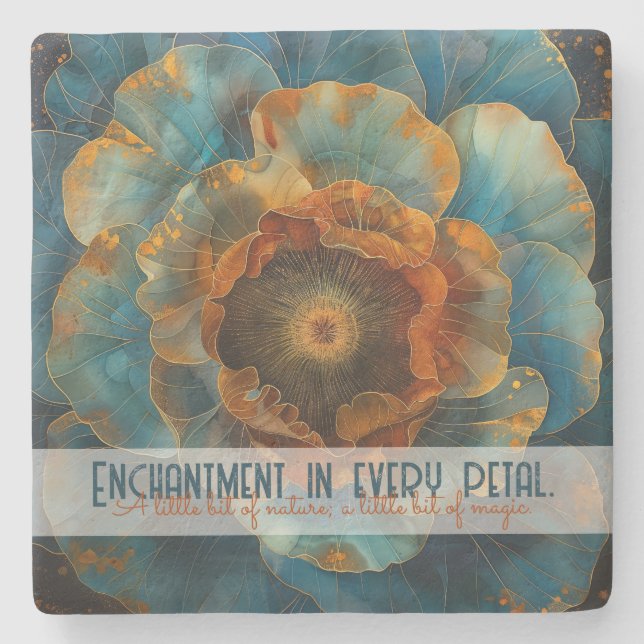 Create Your Own Abstract Dusky Blue Copper Flower Stone Coaster (Front)