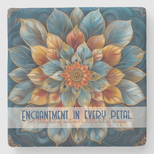 Create Your Own Abstract Fiery Cadet Blue Mandala Stone Coaster (Front)