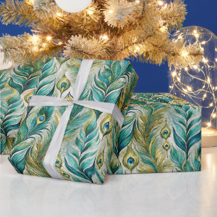 Create Your Own Abstract Gold Peacock Feathers Wrapping Paper