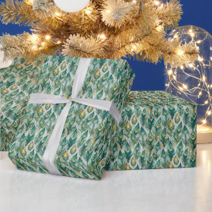 Create Your Own Abstract Teal Peacock Feathers Wrapping Paper