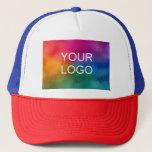 Create Your Own Add Image Logo Template Trucker Hat<br><div class="desc">Create Your Own Add Image Logo Photo Elegant Blue Red White Modern Template Trucker Hat.</div>