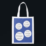 create your own add photo template collage reusable grocery bag<br><div class="desc">Add a unique personal touch to your next event with this custom photo collage reusable grocery bag! Perfect for birthdays, parties, Christmas gifts, or everyday shopping, this stylish tote features a blue background and space to upload four of your favorite photos. Whether you're celebrating a special occasion or just want...</div>