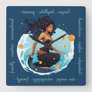 Create Your Own African American Queen Aquarius Square Wall Clock