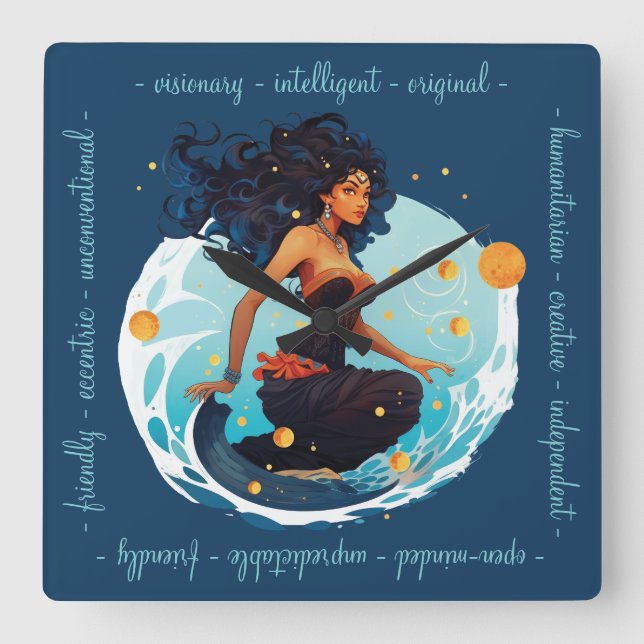 Create Your Own African American Queen Aquarius Square Wall Clock (Front)