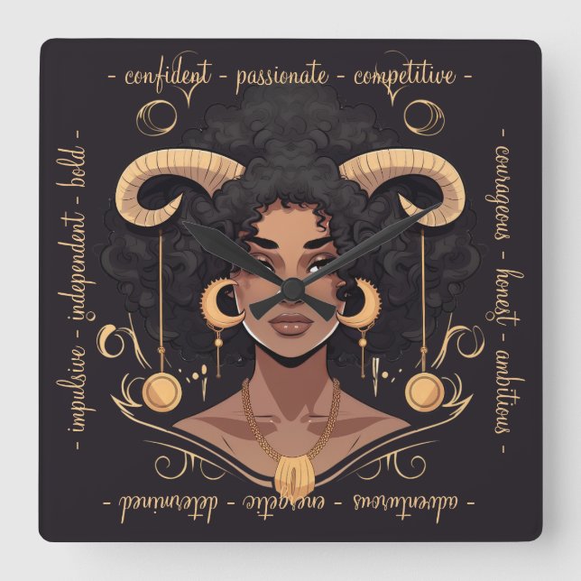 Create Your Own African American Queen Aries Square Wall Clock (Front)