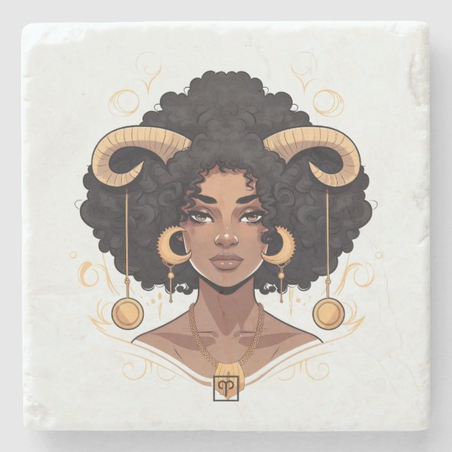 Create Your Own African American Queen Aries Stone Coaster (Front)