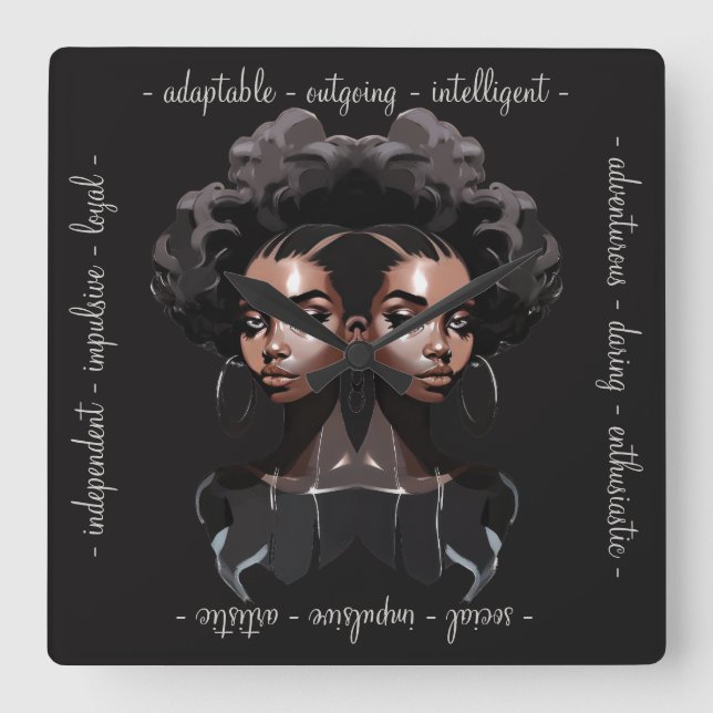 Create Your Own African American Queen Gemini Square Wall Clock (Front)
