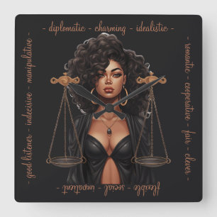 Create Your Own African American Queen Libra Square Wall Clock