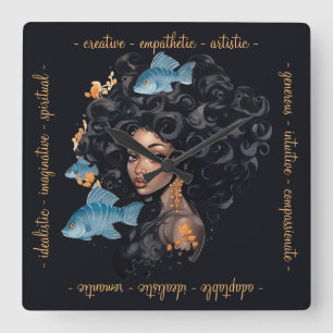 Create Your Own African American Queen Pisces Square Wall Clock