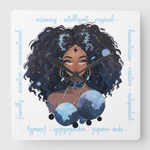 Create Your Own African American Woman Aquarius Square Wall Clock