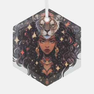 Create Your Own African American Woman Leo Glass Tree Decoration