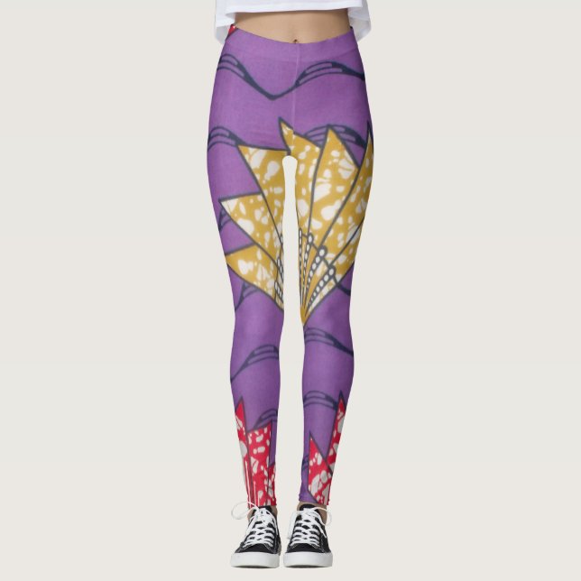 Create your own African Clothing Pattern Purple Leggings (Front)
