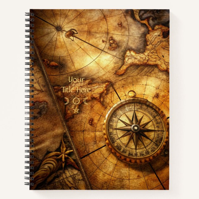 Create Your Own Amber Compass Rose Travel Map Notebook (Front)