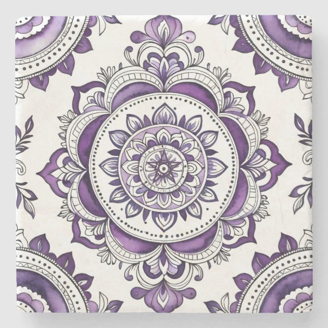 Create Your Own Amethyst Purple Faux Talavera Stone Coaster (Front)