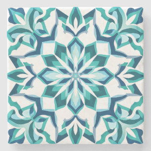 Create Your Own Aqua Blue Mauve Faux Talavera Stone Coaster