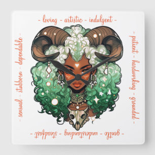 Create Your Own Arrican American Woman Taurus Square Wall Clock