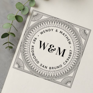 Create Your Own Art Deco Couple's Return Address Rubber Stamp