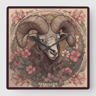 Create Your Own Art Nouveau Aries Zodiac Square Wall Clock