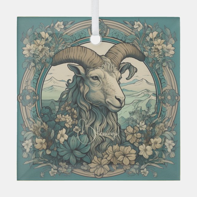 Create Your Own Art Nouveau Capricorn Zodiac Glass Tree Decoration (Front)