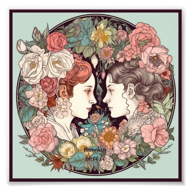 Create Your Own Art Nouveau Gemini Zodiac Photo Print (Front)