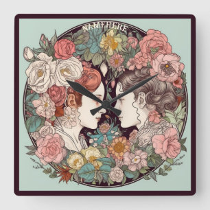 Create Your Own Art Nouveau Gemini Zodiac Square Wall Clock