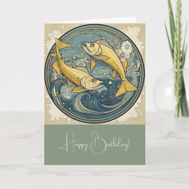 Create Your Own Art Nouveau Pisces Zodiac Holiday Card (Front)