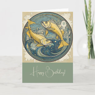 Create Your Own Art Nouveau Pisces Zodiac Holiday Card