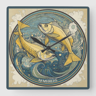 Create Your Own Art Nouveau Pisces Zodiac Square Wall Clock