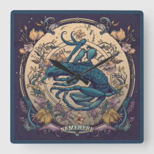 Create Your Own Art Nouveau Scorpio Zodiac Square Wall Clock