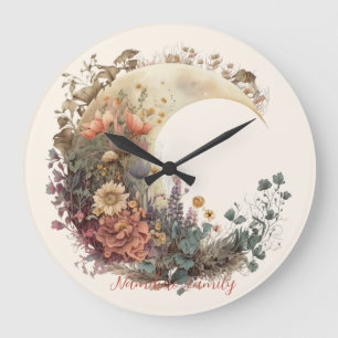 Create Your Own Autumn Floral Crescent Moon Large Clock