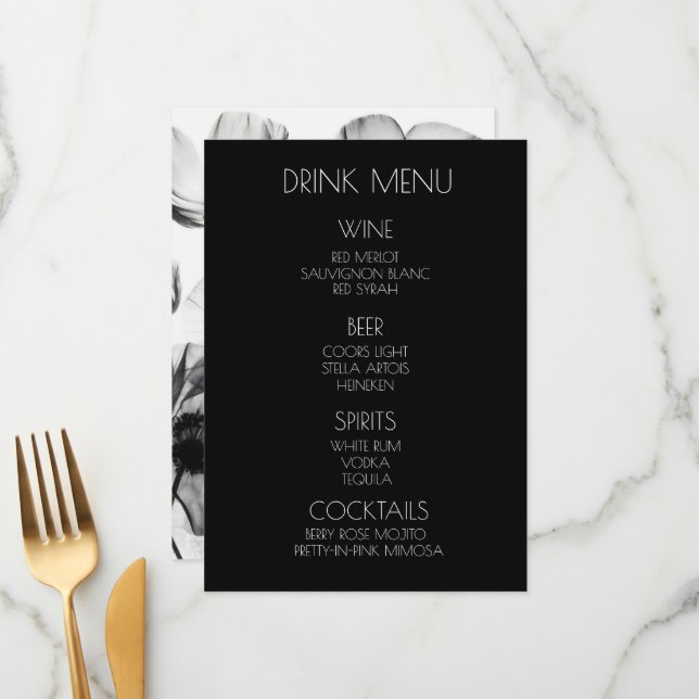 Create Your Own - B&W X-Ray Wildflowers Drink Menu (Front/Back In Situ)