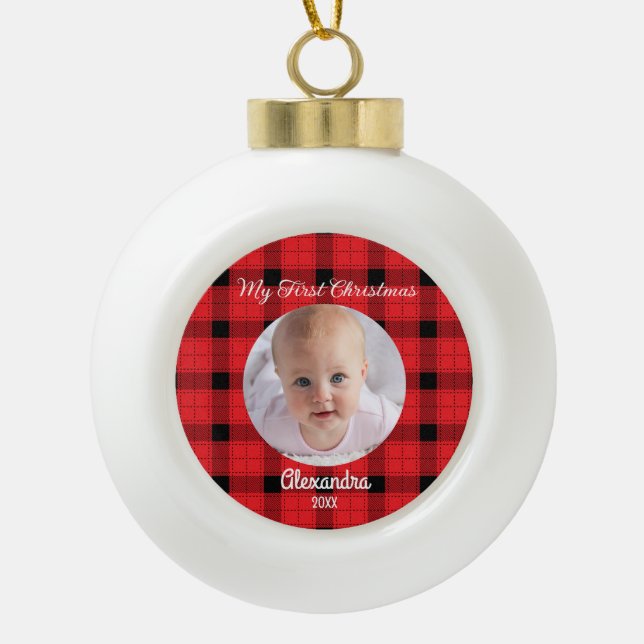 Create Your Own Baby Photos 1st Christmas Ceramic Ball Christmas Ornament (Front)