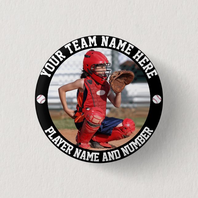 Create Your Own Baseball Player Photo Name 3 Cm Round Badge (Front)
