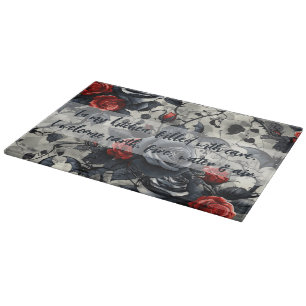 Create Your Own Bats Red Black Roses Gothic Grey Cutting Board