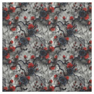 Create Your Own Bats Red Rose Gothic Grey Fabric