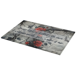 Create Your Own Bats Red Roses Gothic Grey Cutting Board