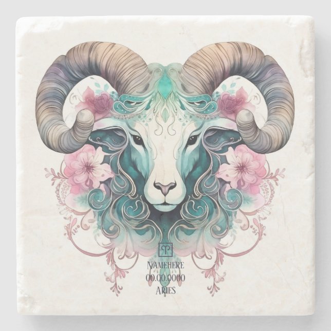 Create Your Own Beautiful Aries Zodiac Stone Coaster (Front)