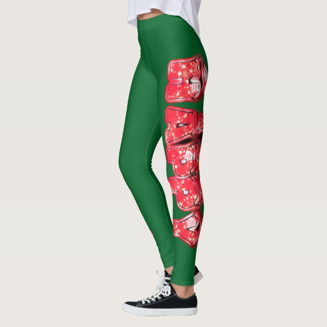 Create your own Beautiful Colourful Happy Holidays Leggings (Left)